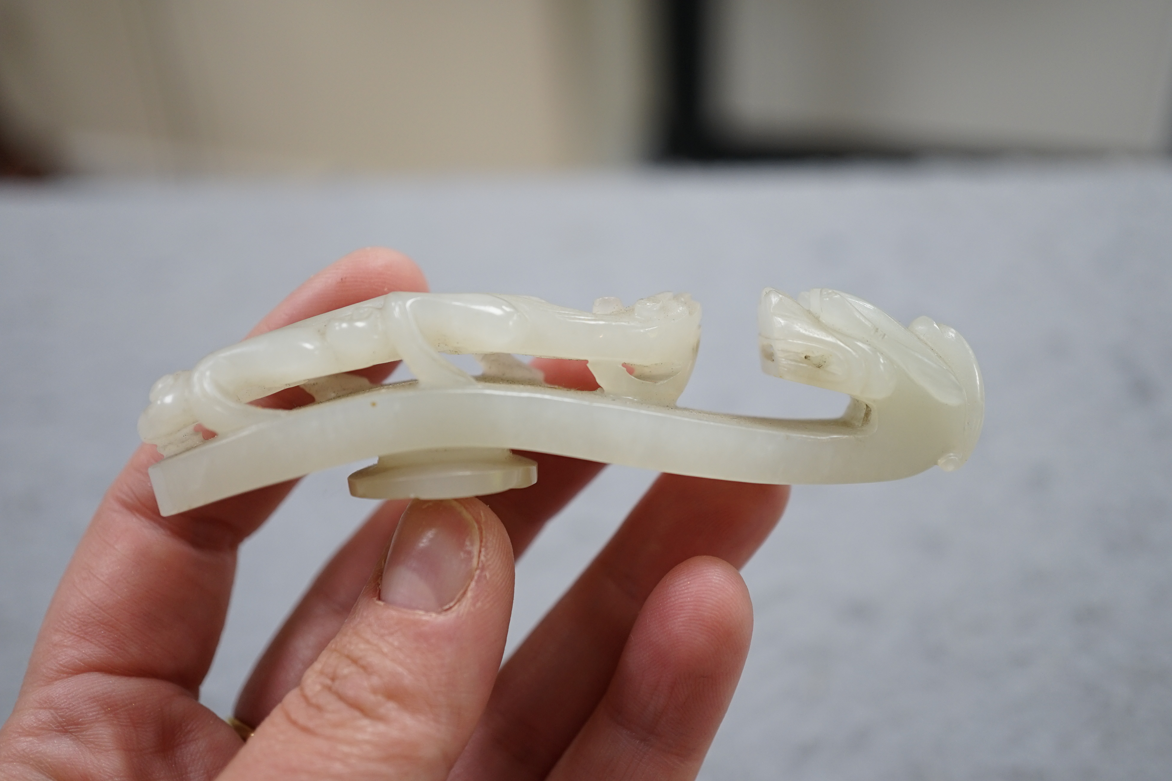 A Chinese white jade ‘dragon’ belt hook, 18th/19th century
